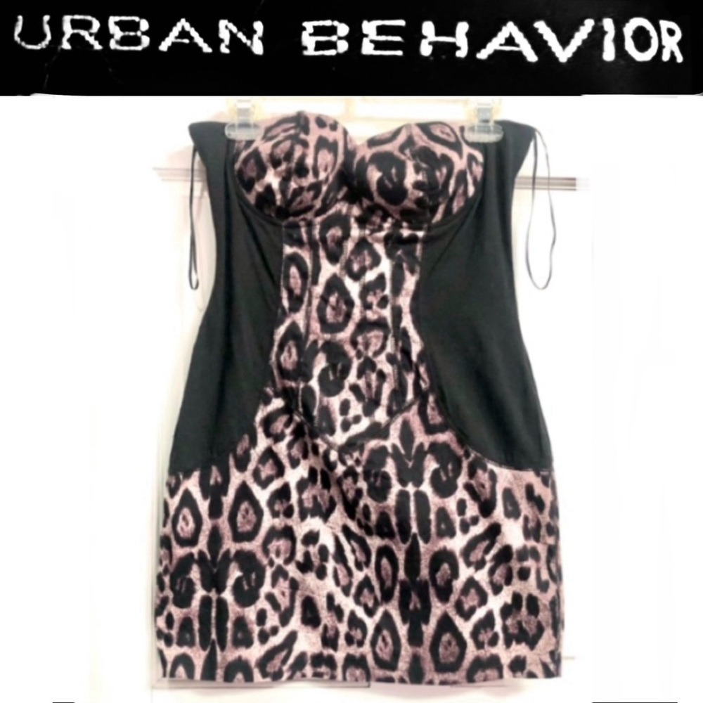URBAN BEHAVIOR strapless cheetah animal print mini dress size L excellent cond